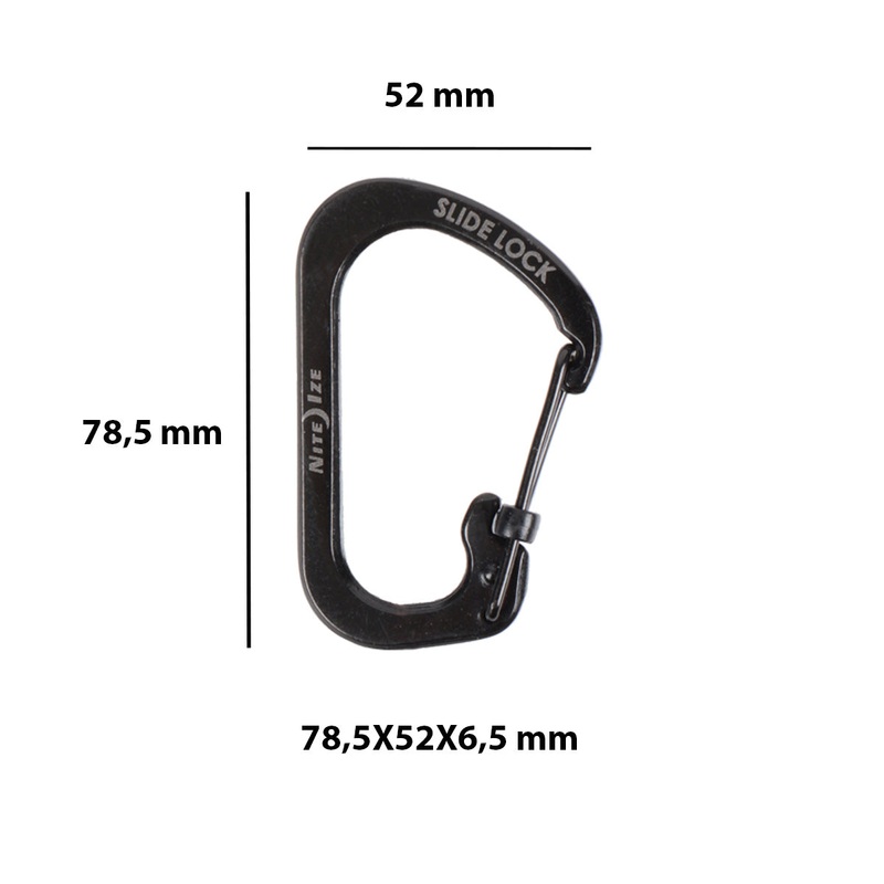 STEEL SLIDELOCK CARABINER 78.5X52X6.5MM BLACK
