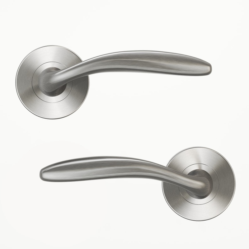 AGATHE DOOR HANDLE WITH ESCUTCHEON AND SPOUT POLISHED BRUSHED NICKEL FINISH